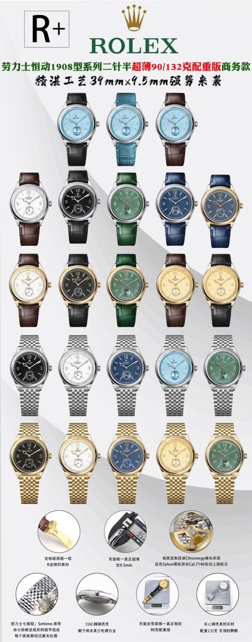 Rolex Perpetual 1908 Series — Ultra-Thin "Two-and-a-Half-Hand" Design — 90/132g Weighted Edition — Business Model